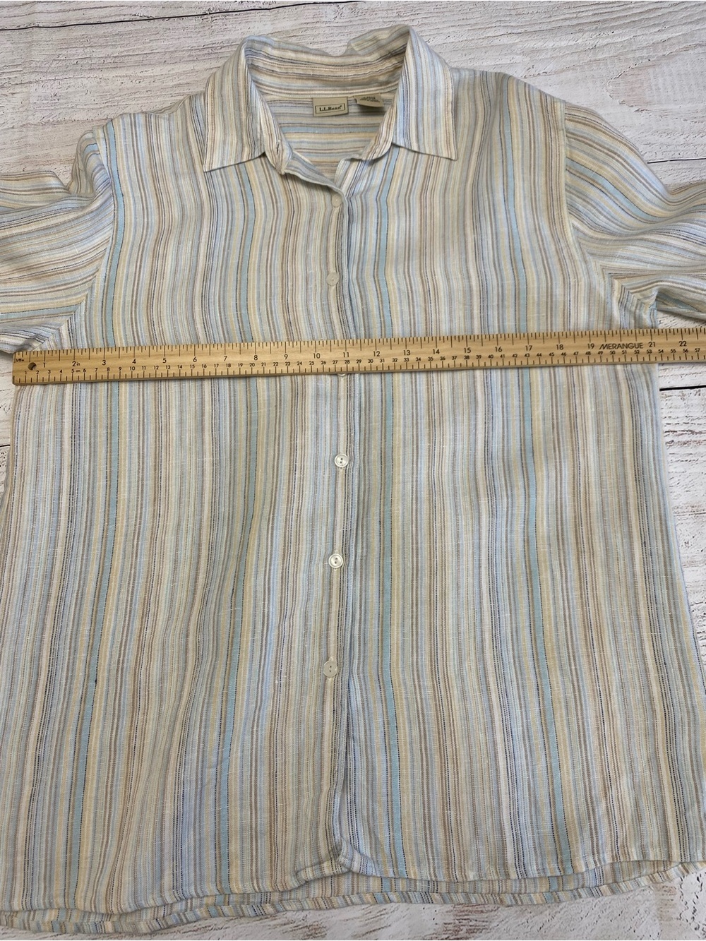 L.L. Bean Linen Striped Button-Up Shirt Long Sleeve Medium - Picture 9 of 12